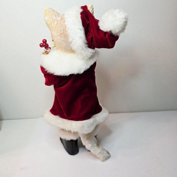 Anthropomorphic Kitty Cat Velvet Santa Suit Glasses Belt Christmas Holiday Decor - Picture 8 of 12